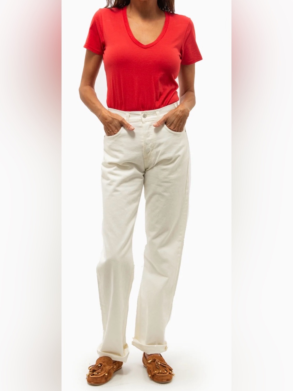 NILI LOTAN CAROL V-NECK TEE | WASHED
RED size M